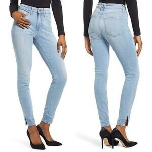 Good American Good Legs Slit Hem Skinny Jeans Size 26 / 2 Light Wash